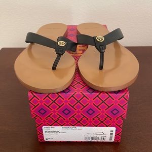 Tory Burch Manon Black Leather Thong Sandal/Flip Flop Size 8